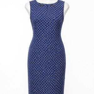 Mario Serrani Royal Blue Sleeveless Printed Sheath Dress